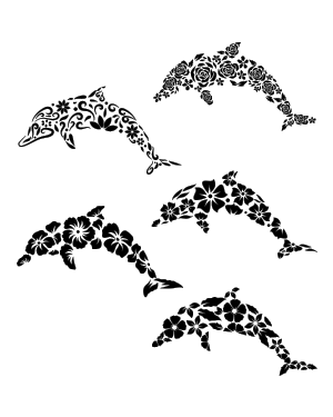 Floral Dolphin Silhouette Clip Art