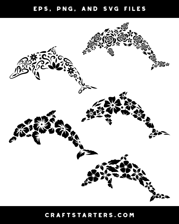 Floral Dolphin Silhouette Clip Art