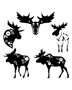 Floral Moose Silhouette Clip Art