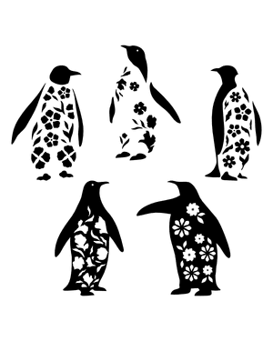 Floral Penguin Silhouette Clip Art