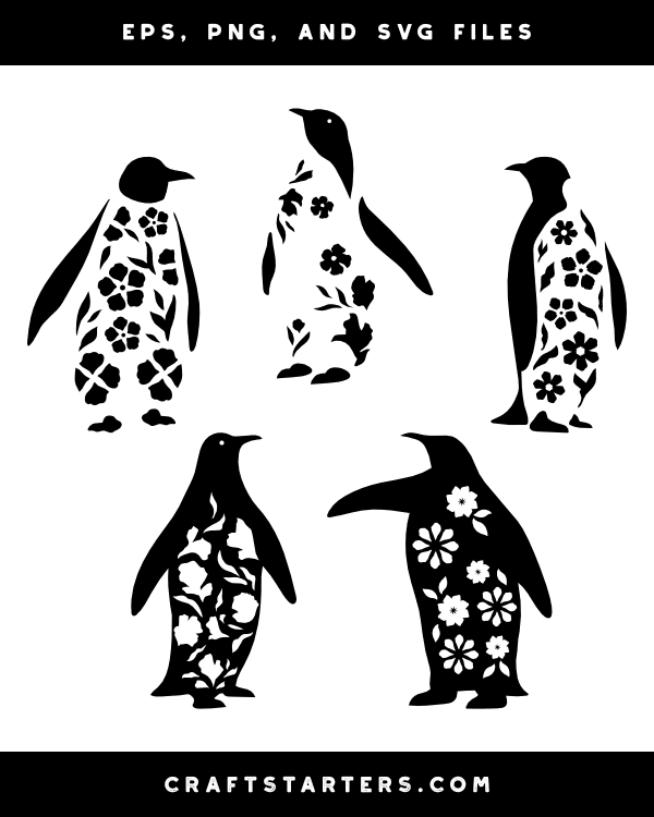 Floral Penguin Silhouette Clip Art