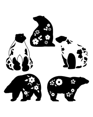 Floral Polar Bear Silhouette Clip Art