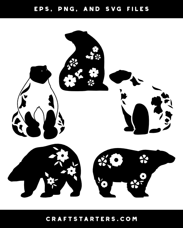 Floral Polar Bear Silhouette Clip Art