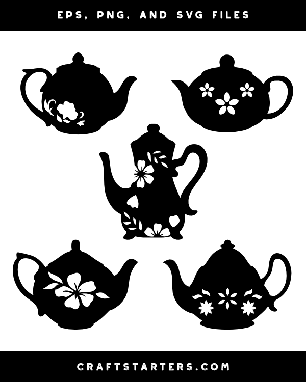 Floral Teapot Silhouette Clip Art