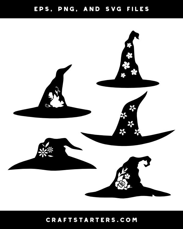 Floral Witch Hat Silhouette Clip Art