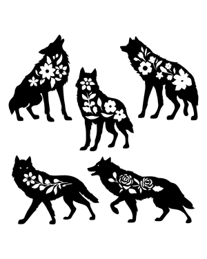 Floral Wolf Silhouette Clip Art