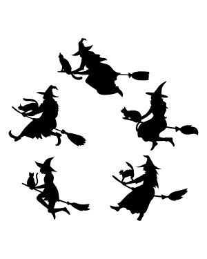 Flying Witch and Cat Silhouette Clip Art