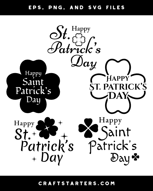 Four Leaf Clover Happy Sts Patrick's Day Silhouette Clip Art