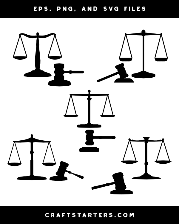 Gavel and Scales of Justice Silhouette Clip Art