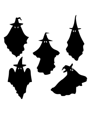 Ghost Wearing Witch Hat Silhouette Clip Art