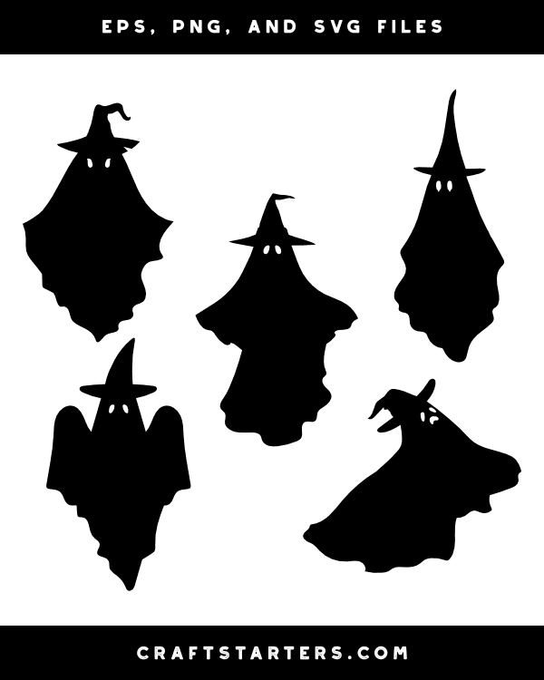 Ghost Wearing Witch Hat Silhouette Clip Art