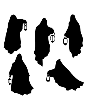 Ghost With Lantern Silhouette Clip Art