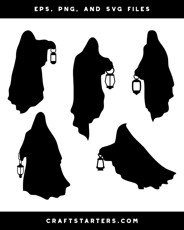 Ghost With Lantern Silhouette Clip Art