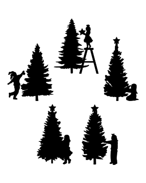 Girl Decorating A Christmas Tree Silhouette Clip Art