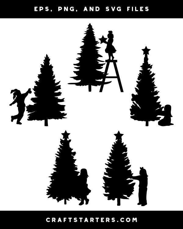 Girl Decorating A Christmas Tree Silhouette Clip Art