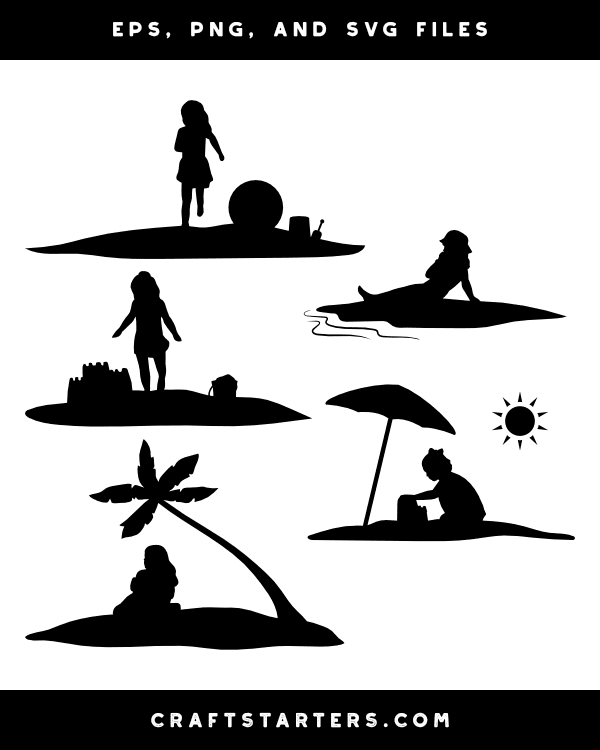 Girl on Beach Silhouette Clip Art