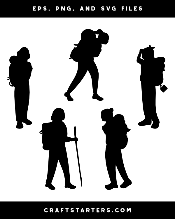 Girl with Camping Backpack Silhouette Clip Art
