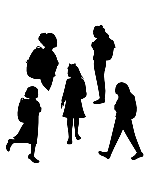 Girl with School Backpack Silhouette Clip Art