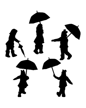 Girl With Umbrella Silhouette Clip Art