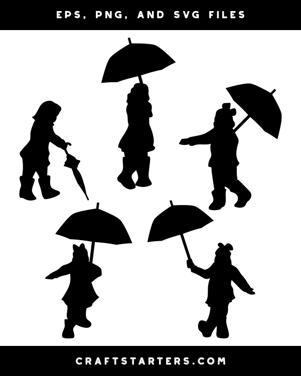 Girl With Umbrella Silhouette Clip Art