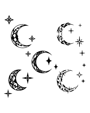 Gothic Moon and Stars Silhouette Clip Art