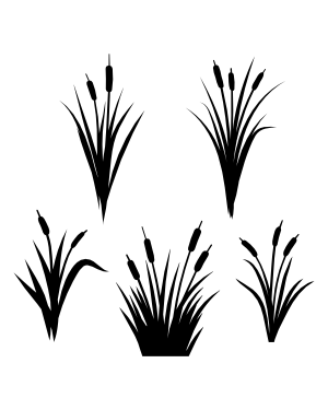 Grass and Cattails Silhouette Clip Art