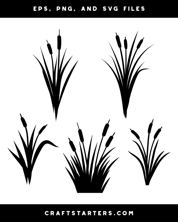 Grass and Cattails Silhouette Clip Art