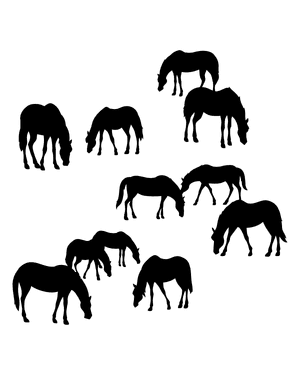 Grazing Horses Silhouette Clip Art