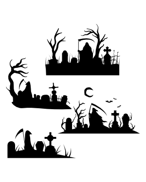 Grim Reaper In Graveyard Silhouette Clip Art