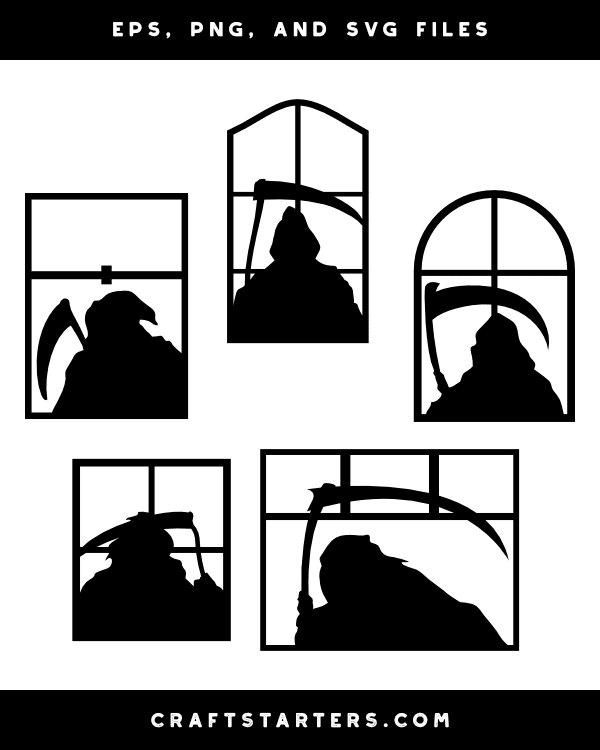 Grim Reaper in Window Silhouette Clip Art