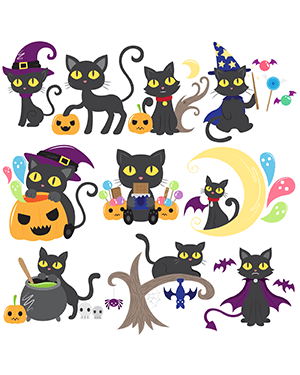 Halloween Cat Digital Stamps