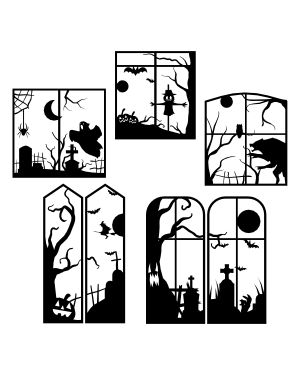 Halloween Window Scene Silhouette Clip Art