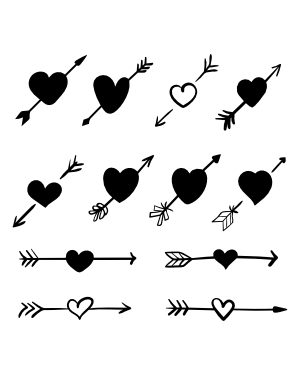 Hand Drawn Heart Pierced With Arrow Silhouette Clip Art