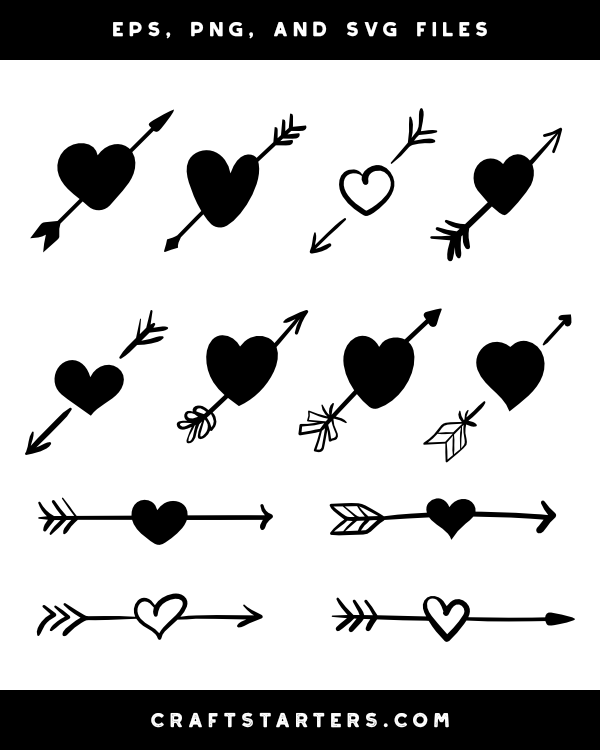 Hand Drawn Heart Pierced With Arrow Silhouette Clip Art