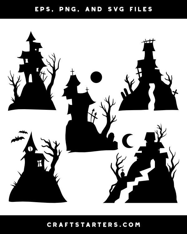 Haunted House On Hill Silhouette Clip Art