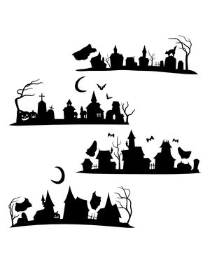 Haunted Village Silhouette Clip Art