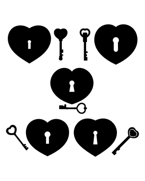 Heart Lock and Key Silhouette Clip Art