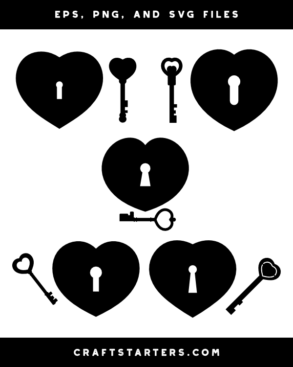 Heart Lock and Key Silhouette Clip Art