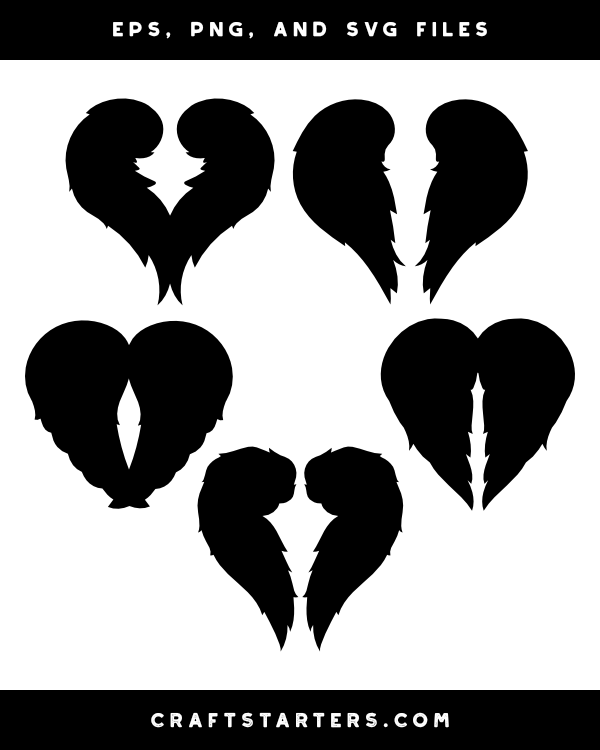 Heart Shaped Wings Silhouette Clip Art