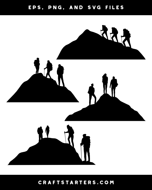 Hikers on Mountain Silhouette Clip Art