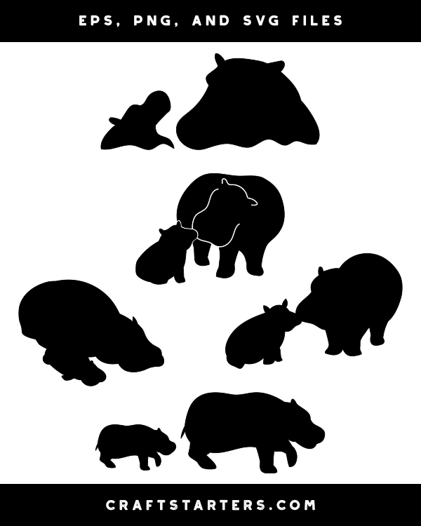 Download Hippo Mom And Baby Silhouette Clip Art
