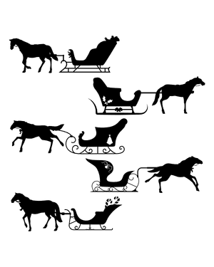 Horse and Christmas Sleigh Silhouette Clip Art