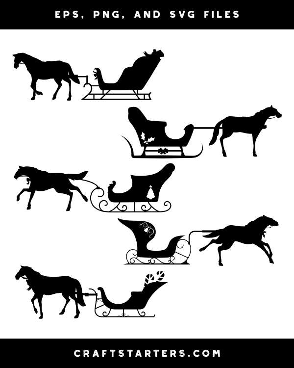 Horse and Christmas Sleigh Silhouette Clip Art