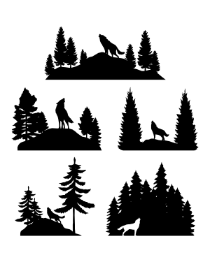Howling Wolf and Forest Silhouette Clip Art