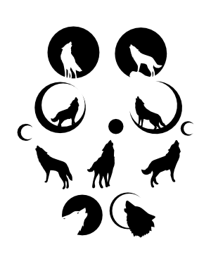 Howling Wolf and Moon Silhouette Clip Art