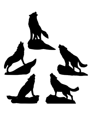 Howling Wolf On Rock Silhouette Clip Art