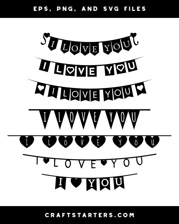 I Love You Bunting Banner Silhouette Clip Art