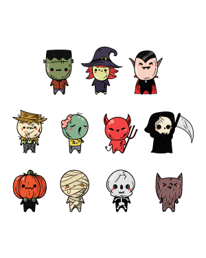 Kawaii Halloween Monster Digital Stamps
