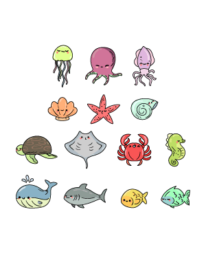 Kawaii Sea Animal Digital Stamps
