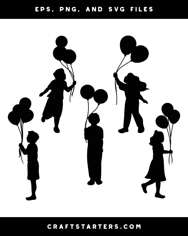 Kid Holding Balloons Silhouette Clip Art